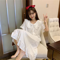 2021 summer sleeved sleepwear dress girl sweet doll collar lace ruffle bow lace home clothes