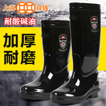 Shanghai Shuangqian rain boots mens medium and high rain boots Tire bottom non-slip galoshes water shoes acid and alkali oil industrial and mining rubber boots