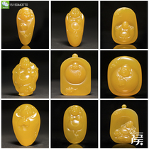 National teacher Hou Xiaofengfeng Myanmar Topaz ice material Chanterelle Yellow Maitreya Jade Buddha male pendant pendant Buddha head hand string