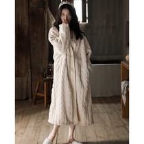 2021 New jacquard gown women autumn and winter coral velvet thickened large size warm sexy bathrobe home clothing women
