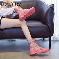  Skinny g home printed Martin boots female net red ins tide 2021 new spring and autumn plus velvet booties female wild single boots cool