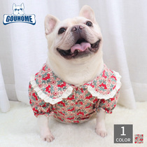 Dao autumn new dog clothes bubble sleeve doll clothes floral fat dog short body Bulldog cotton cute hipster