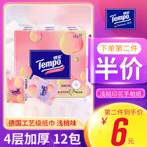 Tempo Deco handkerchief paper 12 packs 4 layers Debao packet napkin sweet core peach flavor facial tissue toilet paper