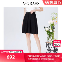 vgrass wignath autumn 2021 New pleated A skirt black skirt GZBQM38760