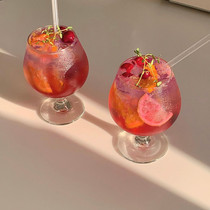 ins transparent glass cold drink goblet fat ding red wine glass Round milkshake juice cup colorless transparent glass