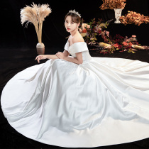 Satin light main wedding princess style 2021 new wedding dress bride one word shoulder temperament Super fairy and tail summer