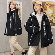 Female children autumn and winter clothes plus velvet coat 2021 New 12 girls 13 girls thick clothes 15 years old winter cotton clothes