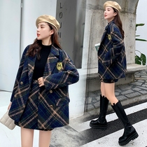 Autumn and winter fashion small fragrant wind age age Plaid thick flower suit jacket skirt foreign style two-piece women