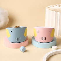 Cat bowl Ceramic protection cervical spine Cat food bowl Anti-tipping cat young cat oblique mouth drinking bowl Single bowl Pet bowl Dog bowl