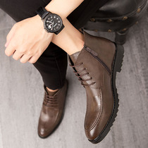 Martin boots Mens Middle help winter plus velvet 2021 New tide increase British style Business Mens high leather shoes leather leather