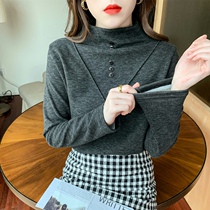Half-high collar base shirt female autumn and winter French chic T-shirt foreign style small shirt with long sleeve warm double top