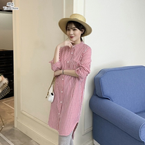 Pregnant Women summer dress fashion style 2021 New loose striped shirt shirt shirt top long tide mom female