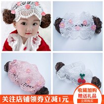 Baby wig hat spring and autumn baby ball head curly hair lace hair band hair accessories children newborn Princess fontanelle cap
