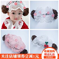 Baby wig hat spring and autumn baby ball head curly hair lace hair band hair accessories children newborn Princess fontanelle cap
