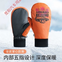 Leqi winter ski gloves mens mittens outdoor windproof Waterproof warm plus velvet padded bag finger gloves