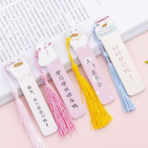 Primary school wooden bookmark creative classical Chinese wind Net red inspirational tassel wooden bookmark girl heart simple student with small gift bookmark ruler cute duck reward small gift
