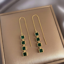 High sense emerald ear line womens long tassel earrings drop earrings 2021 new fashion summer niche net red earrings