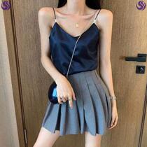 Urban sexy beauty solid color coat heart machine sling small vest female sexy V collar Pearl thin belt outside wear inside