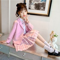 Childrens jk uniform female middle school childrens school style pleated grid skirt foreign style full jk skirt suit winter English style school uniform