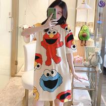 Urban sexy beauty summer nightdress female summer short sleeve Korean girl size Medium-length dress loose sweet and cute