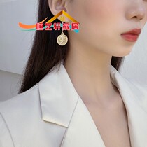 S925 silver needle European and American head portrait gold coin C earring personality trendy temperament earrings long metal earrings 312