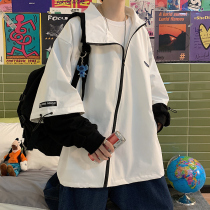 Bomber jacket men spring and autumn sense of high-end wi-fide zip paneling fake two-piece tops fried street loose plus size coat tide