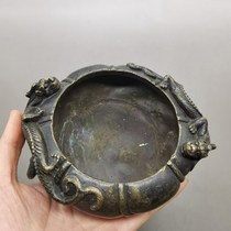 Antique Miscellaneous pen wash Shuanglong inkstone plate home furnishings Republic of China bronze ware medium