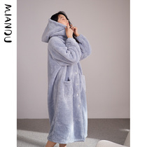 Couple pajamas female winter coral velvet robe winter long Lady winter plus velvet thickened warm autumn and winter home clothes