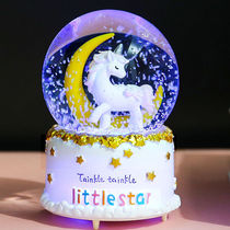 Crystal ball music box Music box Hand-cranked snowflake can glow birthday gift girls children girls girlfriends friends