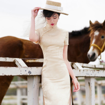 Long improved cheongsam womens high-end champagne color 2021 new summer French retro temperament high-end young models