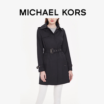 MK medium long lace-up waist British trench coat lapel jacket Womens Michael Kors