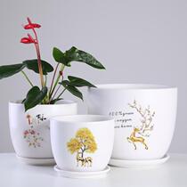 Nordic White flowerpot ceramic simple large oversize with tray black and white indoor green rose household special clearance