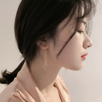 Sterling silver double curved ear line tassel earrings thin net red temperament long earrings suitable for cold earrings