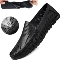 Summer bean-bean shoes hollowed-out mens shoes perforated mens casual leather shoes genuine leather soft-bottom middle-aged dad cool leather shoes