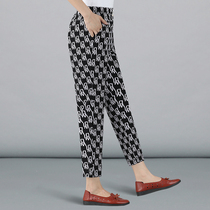 Mom flower pants summer thin ice silk radish pants middle-aged womens pants Middle-aged Western style loose nine-point Harlan pants
