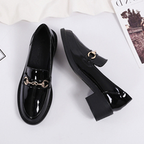 British style small leather shoes women 2023 new all-match thick heel black work fashion single shoes loafers genuine leather shoes women