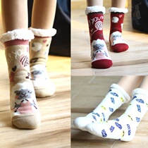 Plus velvet Christmas stockings adult floor socks home socks womens non-slip wool socks thickened winter warm cotton wool
