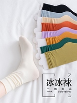 Ice socks womens socks spring summer ultra-thin white stockings velvet pile socks ice stockings solid color summer