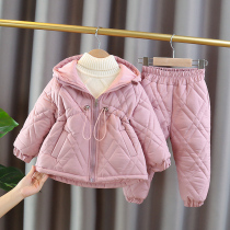 Baby girl cotton coat winter suit 2022 new girls cotton coat childrens pants childrens net red autumn and winter