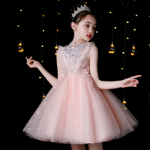 Pink childrens dress Princess dress girl baby birthday flower girl stage dress child host