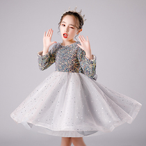 Childrens dress girl birthday small host flower girl wedding princess dress thickened autumn and winter long sleeve piano costume