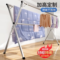 Stainless steel drying rack household indoor balcony floor-to-ceiling folding quilt artifact hanging telescopic rod type cooling suit shelf