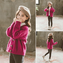 Girls knitted cardigan spring and autumn western style childrens autumn sweater jacket Girls twist sweater thickened