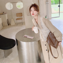 Khaki gentle wind long sleeve dress womens fall 2022 new French vintage lace vest design sense skirt
