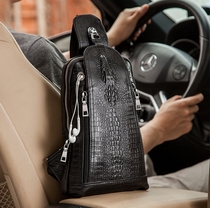 Leather breast bag men fashion Korean version tide large capacity shoulder bag casual mens shoulder bag crocodile head layer cowhide