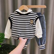 Childrens clothing Boys sweater suit 2021 spring and autumn new foreign style baby clothes long-sleeved spring Korean version of the two-piece set tide