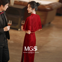 Red modified cheongsam toast dress bride 2021 new covered arm dress engagement wedding dress female summer