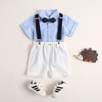 Boys suit suit 2021 new flower girl dress mens summer Korean version of the British wedding strap baby year-old suit