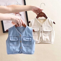 Boys waistcoat spring and autumn outside wearing baby boy canon shoulder female baby cowboy handsome Korean version small and medium boy foreign air vest wave