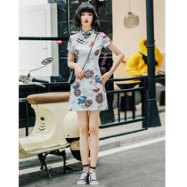 National tide cheongsam 2021 new summer young improved girly sense small fried street dress short autumn
